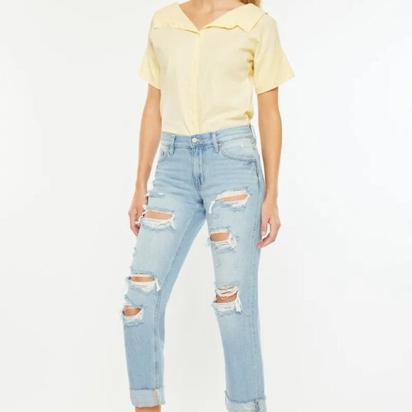 Kancan Mid Rise Distressed Boyfriend Jeans - Picture 3 of 7